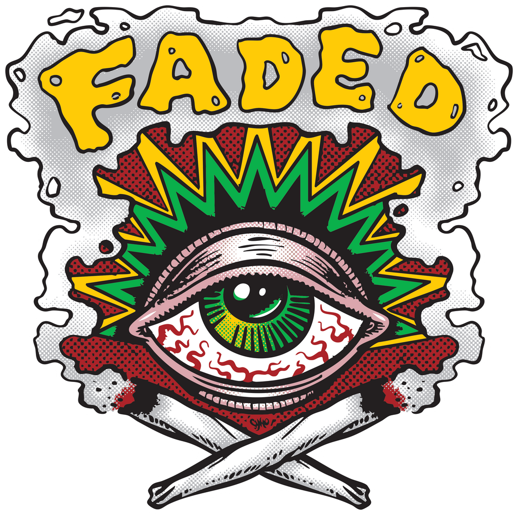 Colorful graphic with an eye design and 'FADED' text on a white background