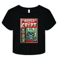 Black t-shirt with 'Ripped from the Crypt' graphic design on a white background